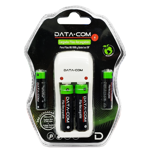 Cargador De Pilas Recargables Aa Aaa 9v + 2 Pilas AA Datacom