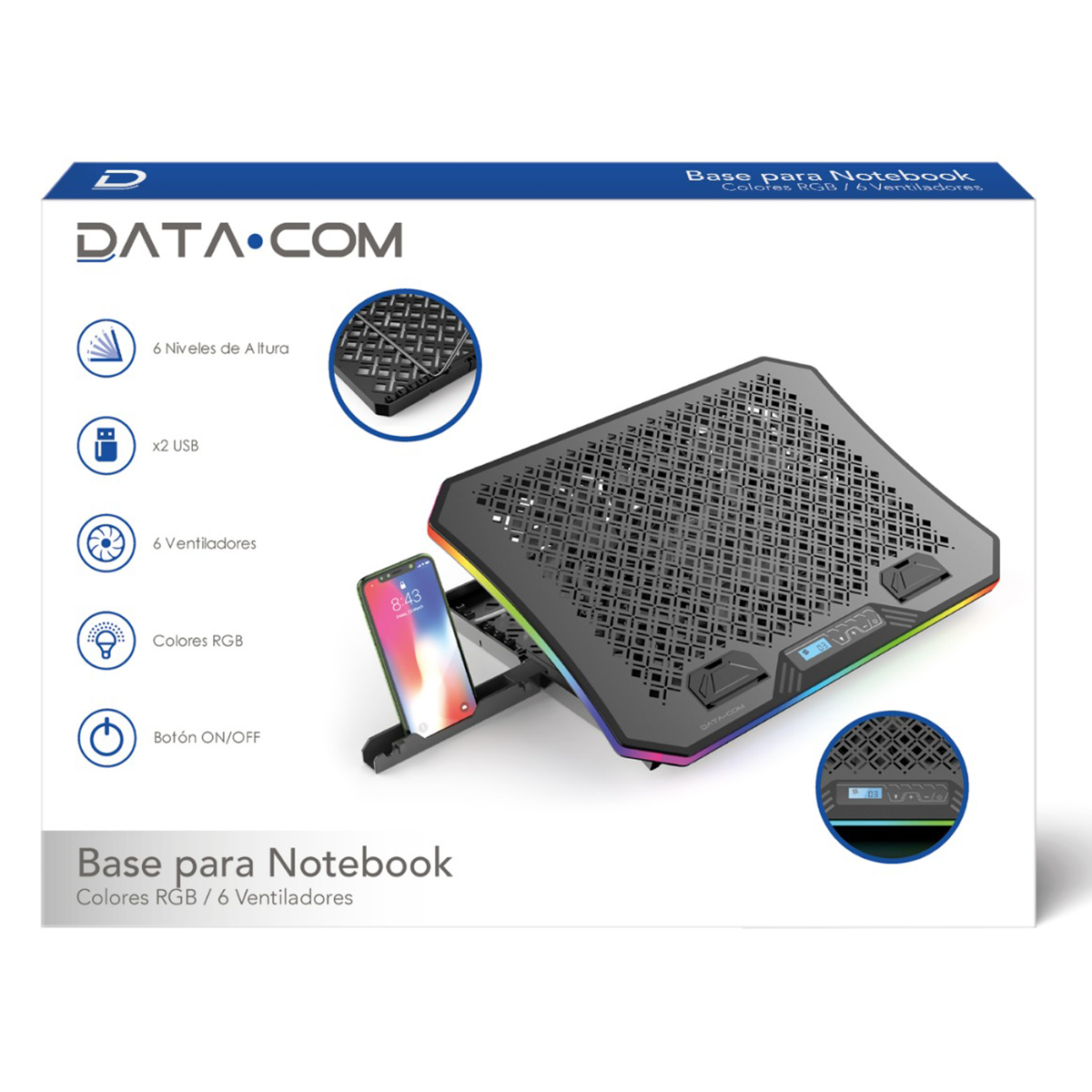 Ventilador Notebook Gamer Datacom Usb 6 Ventiladores Rgb Negro – imagen 2