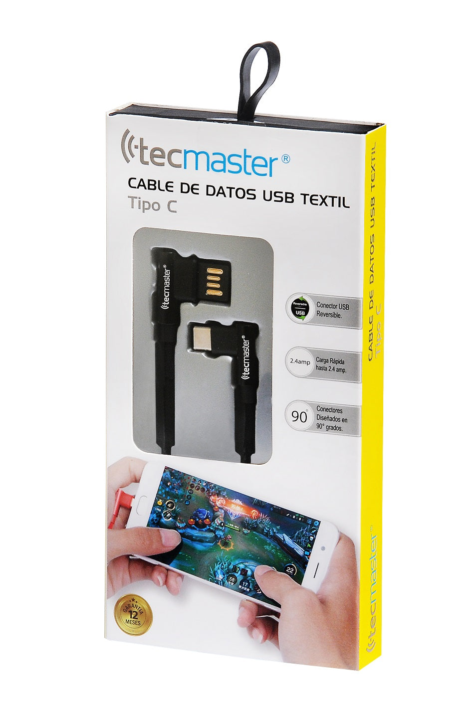 Cable Tipo C Reversible 90º Reforzado Tecmaster Negro – imagen 2