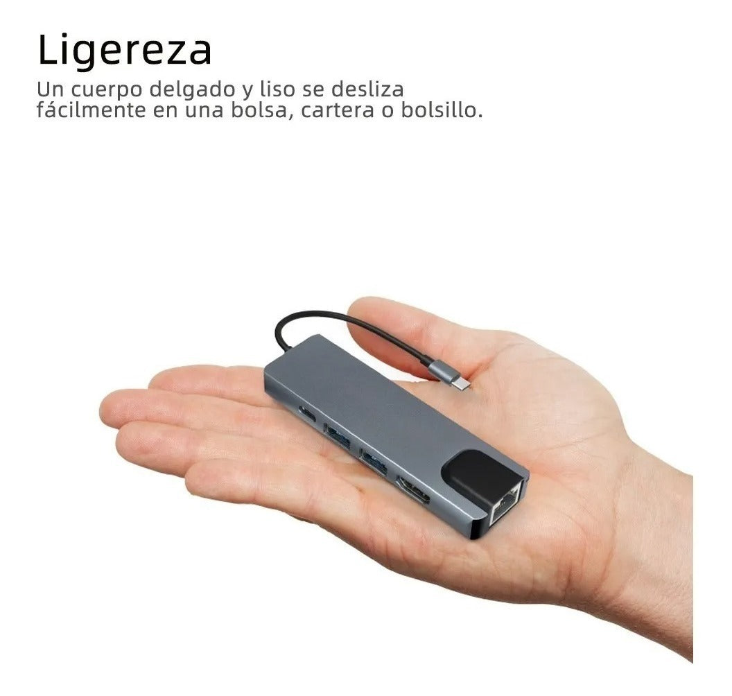 Adaptador Hub Usb Tipo C 5 en 1 Hdmi Usb Lan Rj45 Macbook – imagen 7