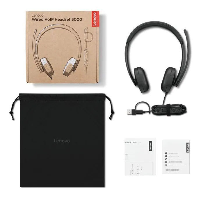 Audifonos Con Cable Lenovo Tipo C Y Usb Voip 5000 Negro – imagen 2