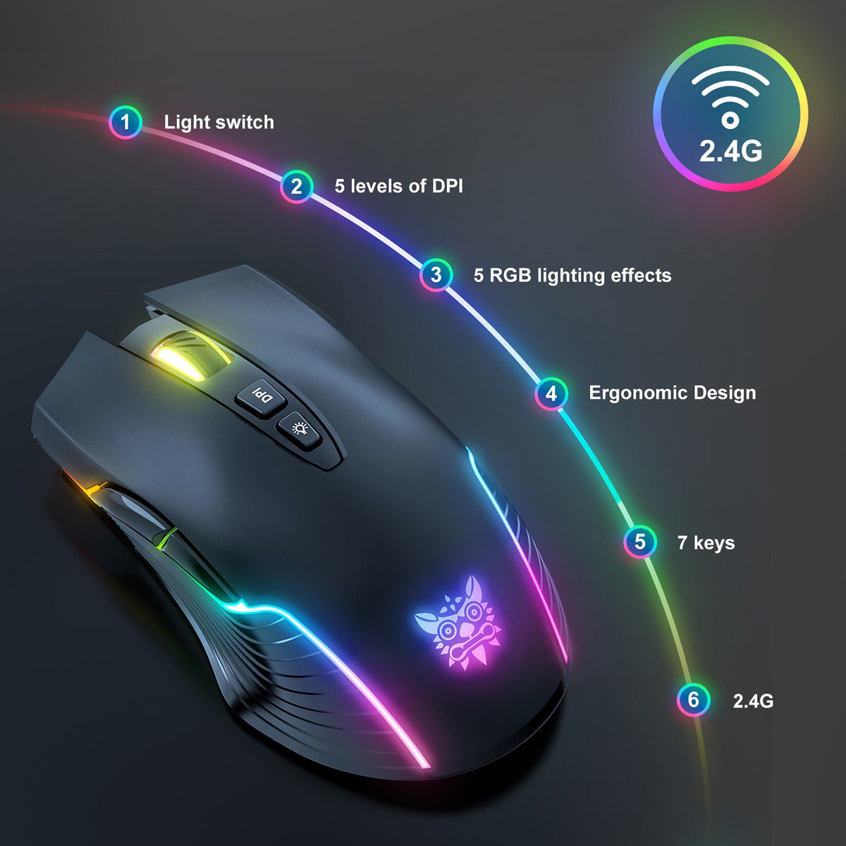 Mouse Gamer Onikuma Cw905 Inalámbrico Rgb Negro – imagen 6