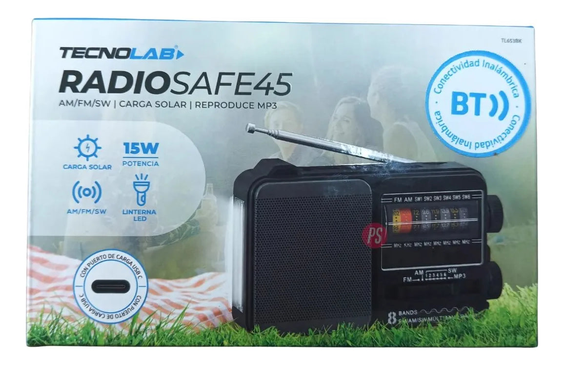 Mini Radio Solar Recargable Tecnolab TL653 USB SD 8 Bandas Negro – imagen 2