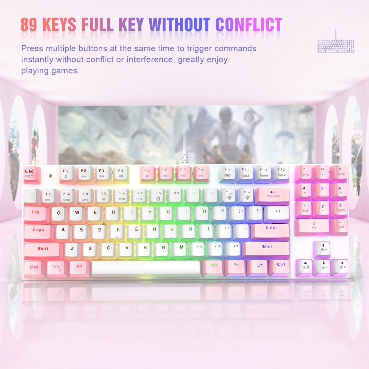 Kit Gamer Onikuma Teclado Mecanico G26 + Mouse Cw905 Rosa Blanco – imagen 6