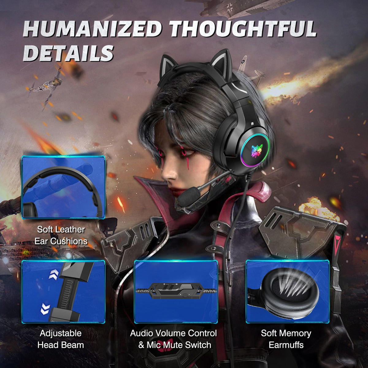 Audfonos Gamer Onikuma k9 Rgb Orejas 7.1 Usb Negro – imagen 3