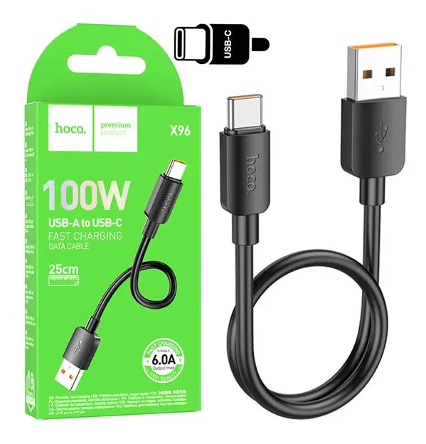 Cable Usb a Tipo C 100w Hoco X96 6a 25cm Negro