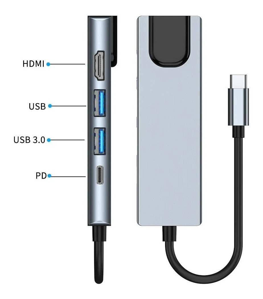 Adaptador Hub Usb Tipo C 5 en 1 Hdmi Usb Lan Rj45 Macbook – imagen 6