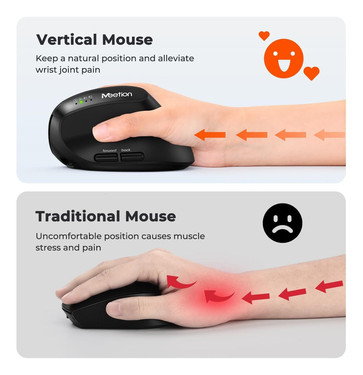 Mouse Vertical Dual Wireless Bluetooth Meetion Btm008 Negro – imagen 4