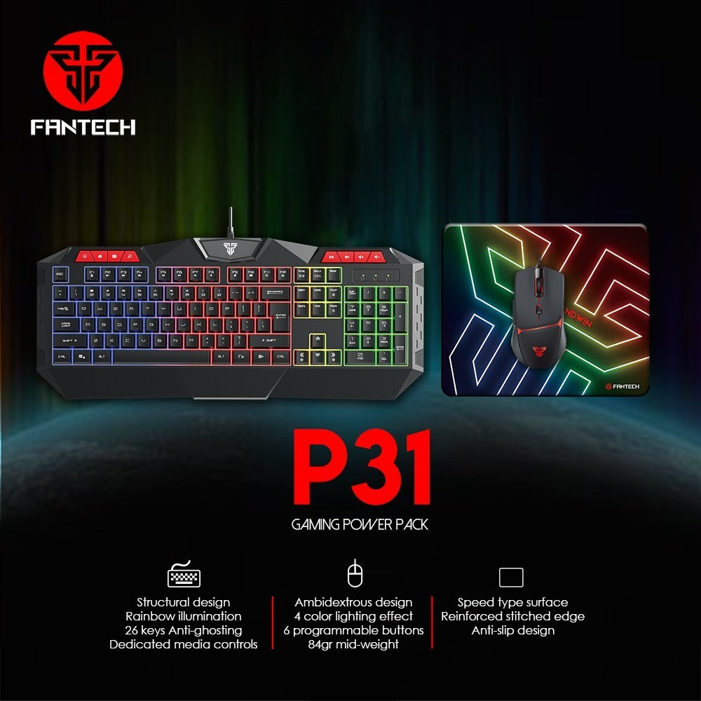 Combo Kit Gamer Fantech Teclado + Mouse + Pad P31 Negro – imagen 2