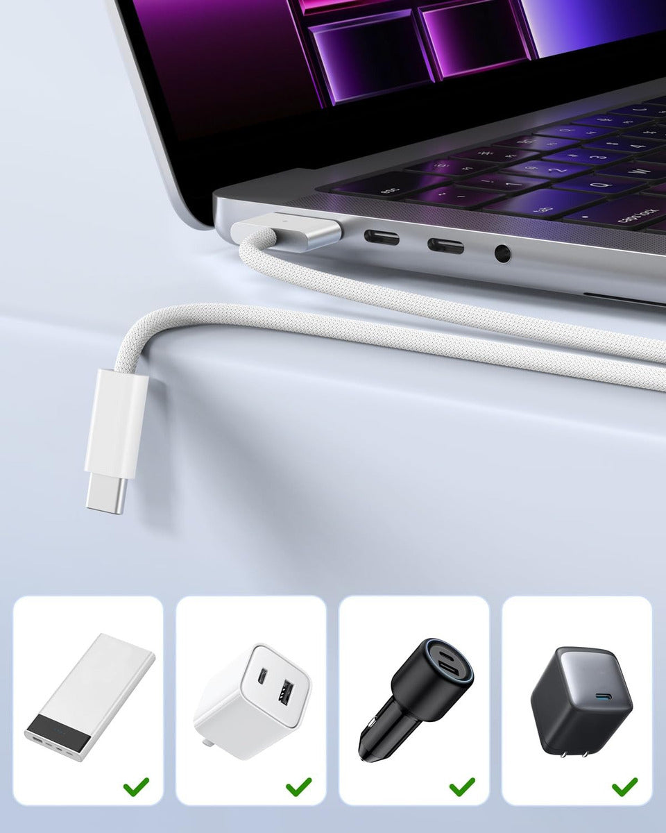 Cable Reforzado Trenzado Tipo C a Magsafe 3 140w Blanco – imagen 3