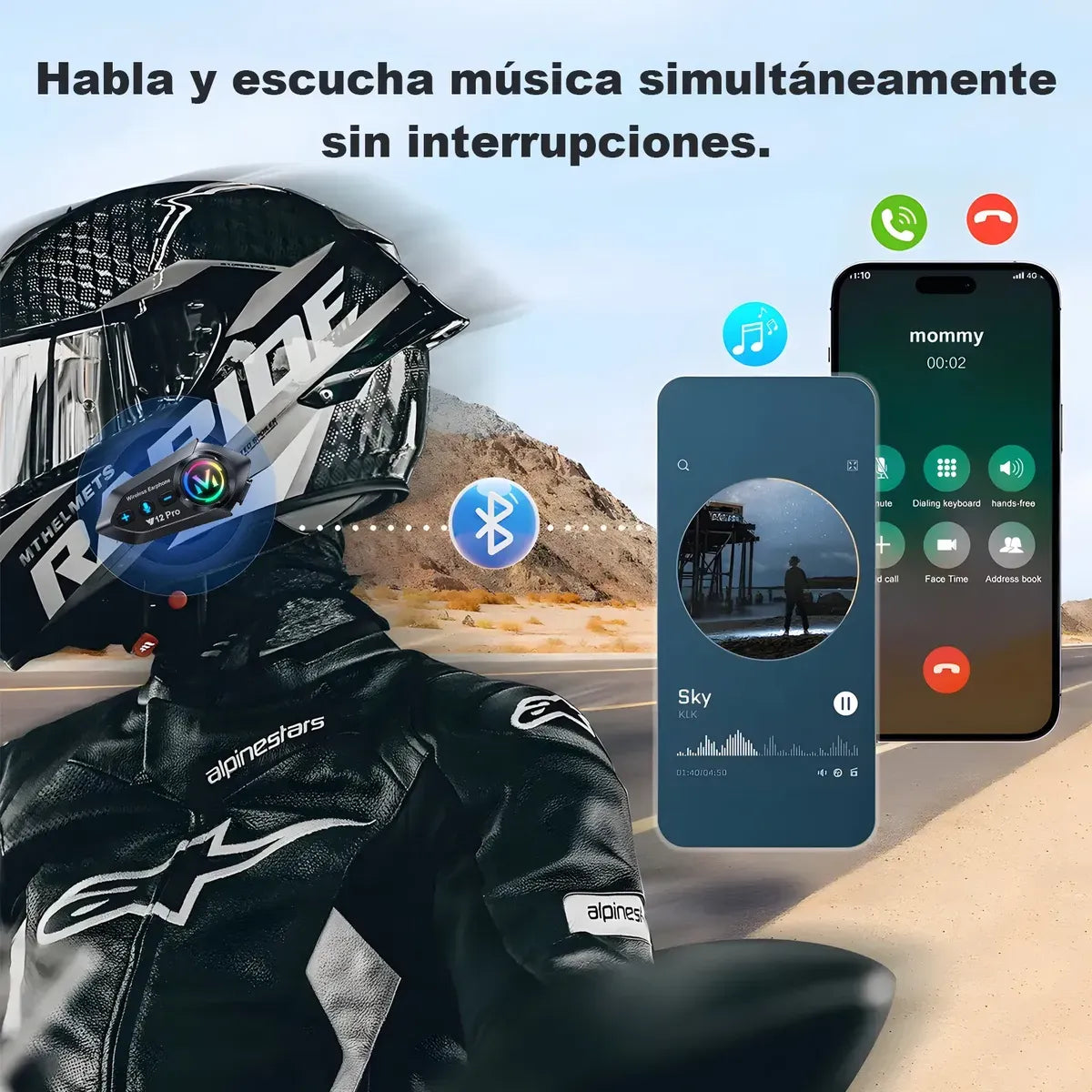 Intercomunicador Para Casco Moto Bluetooth Moto Y20 Max Negro