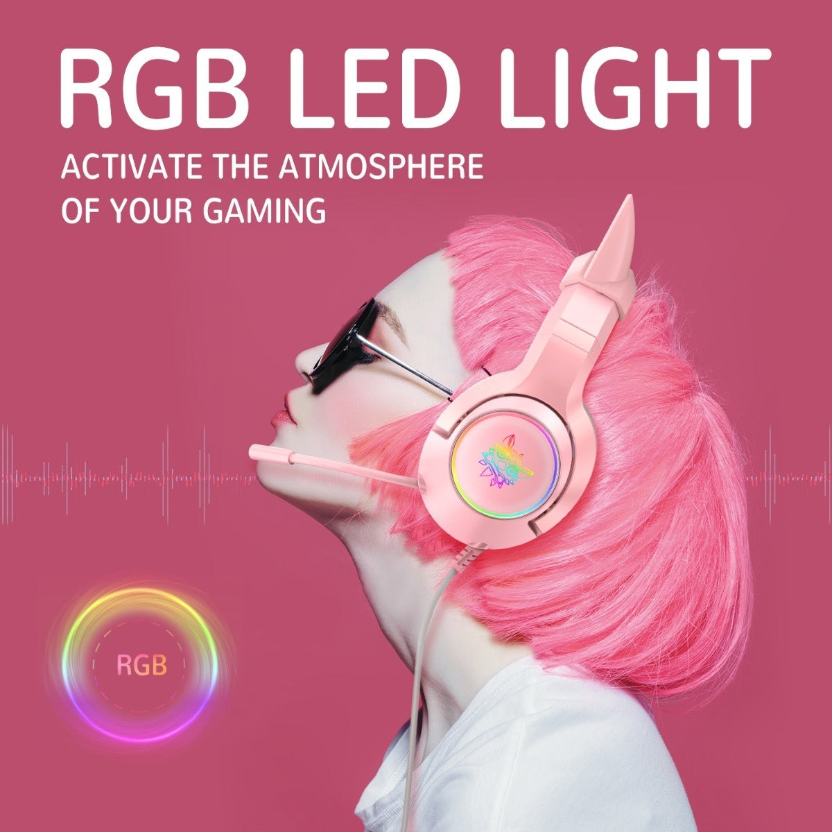 Audfonos Gamer Onikuma k9 Usb 7.1 Rgb Orejas De Gato Pc Rosado – imagen 3