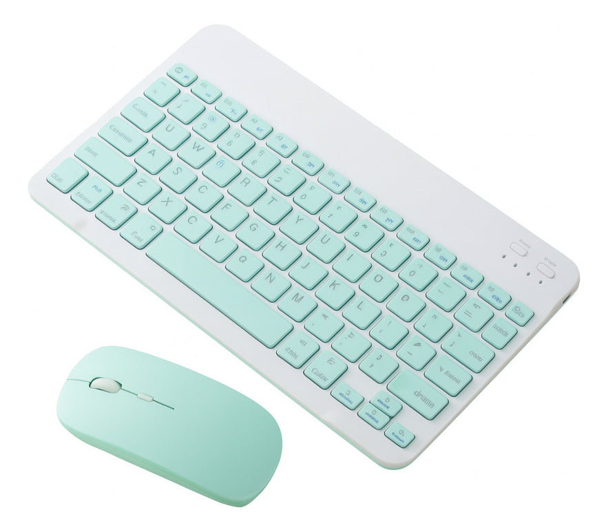 Kit Teclado + Mouse Mini Inalámbrico Bluetooth Español Celeste – imagen 4