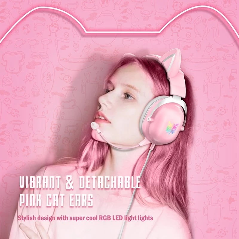 Audfonos Gamer Onikuma X11 Rgb Orejas de Gato Rosado – imagen 6