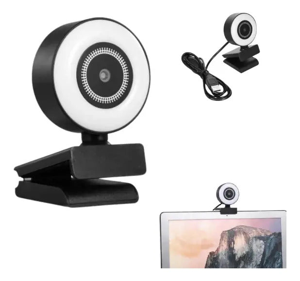 Camara Web Hd 1080p Usb Led Aro Luz Con Soporte Blanco – imagen 2