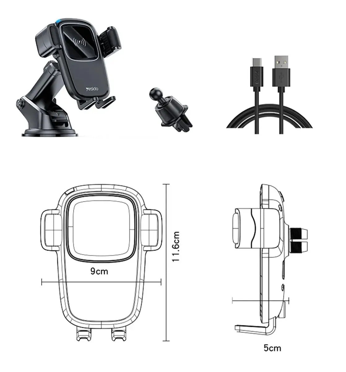 Soporte Holder Para Celular Carga Inalambrica 15w Yesido C187 Negro – imagen 2