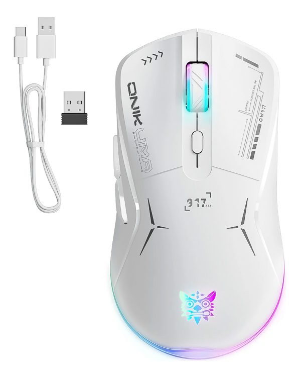 Mouse Gamer Inalambrico Recargable Onikuma Cw917 Rgb 4800dpi Blanco – imagen 2