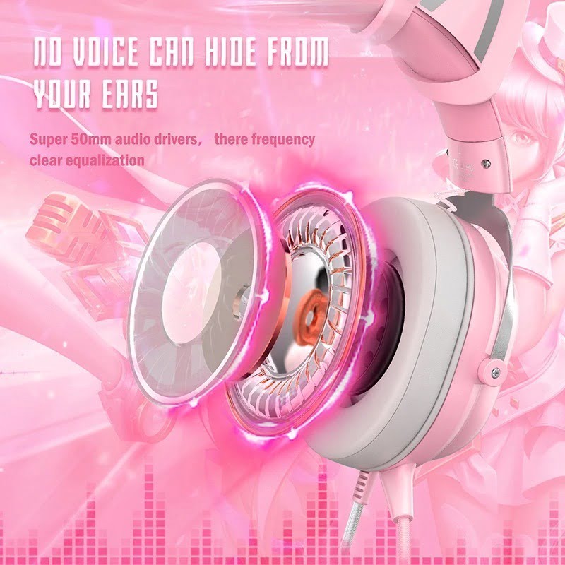 Audfonos Gamer Onikuma X11 Rgb Orejas de Gato Rosado – imagen 4