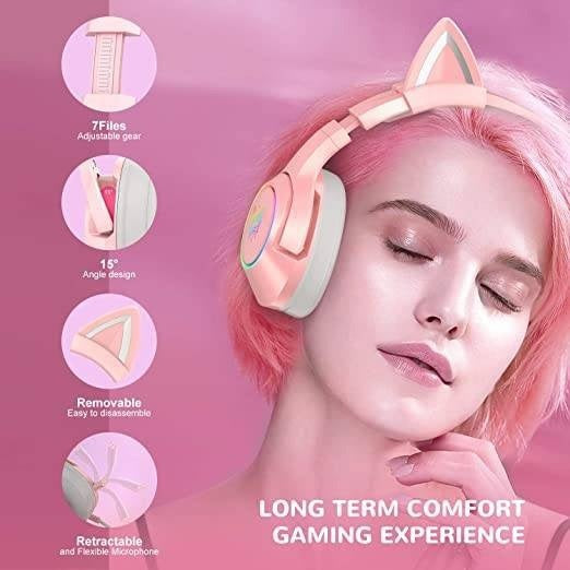 Audfonos Gamer Onikuma k9 Rgb Orejas Pc Ps4 Xbox Switch Rosado – imagen 4