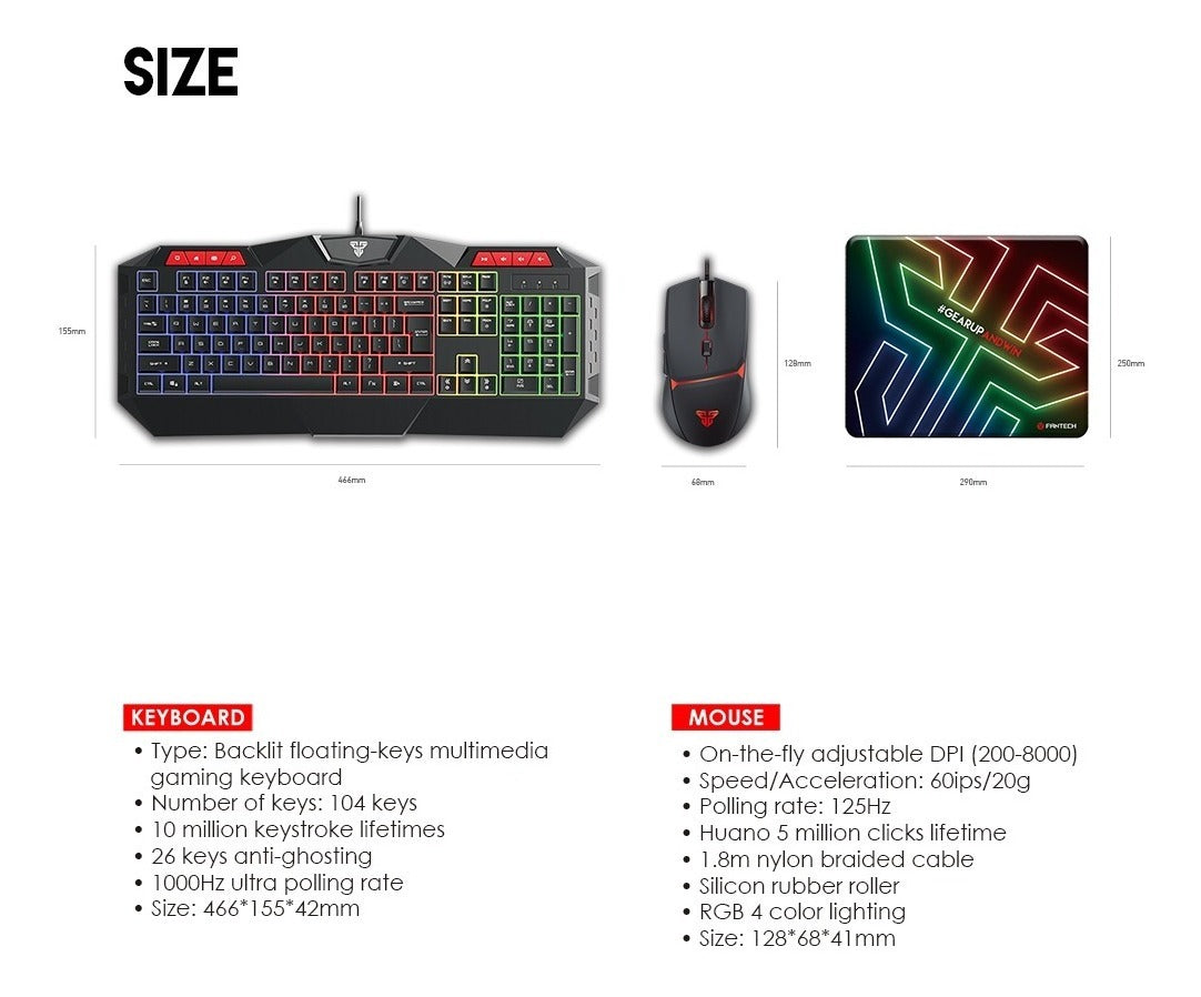 Combo Kit Gamer Fantech Teclado + Mouse + Pad P31 Negro – imagen 3