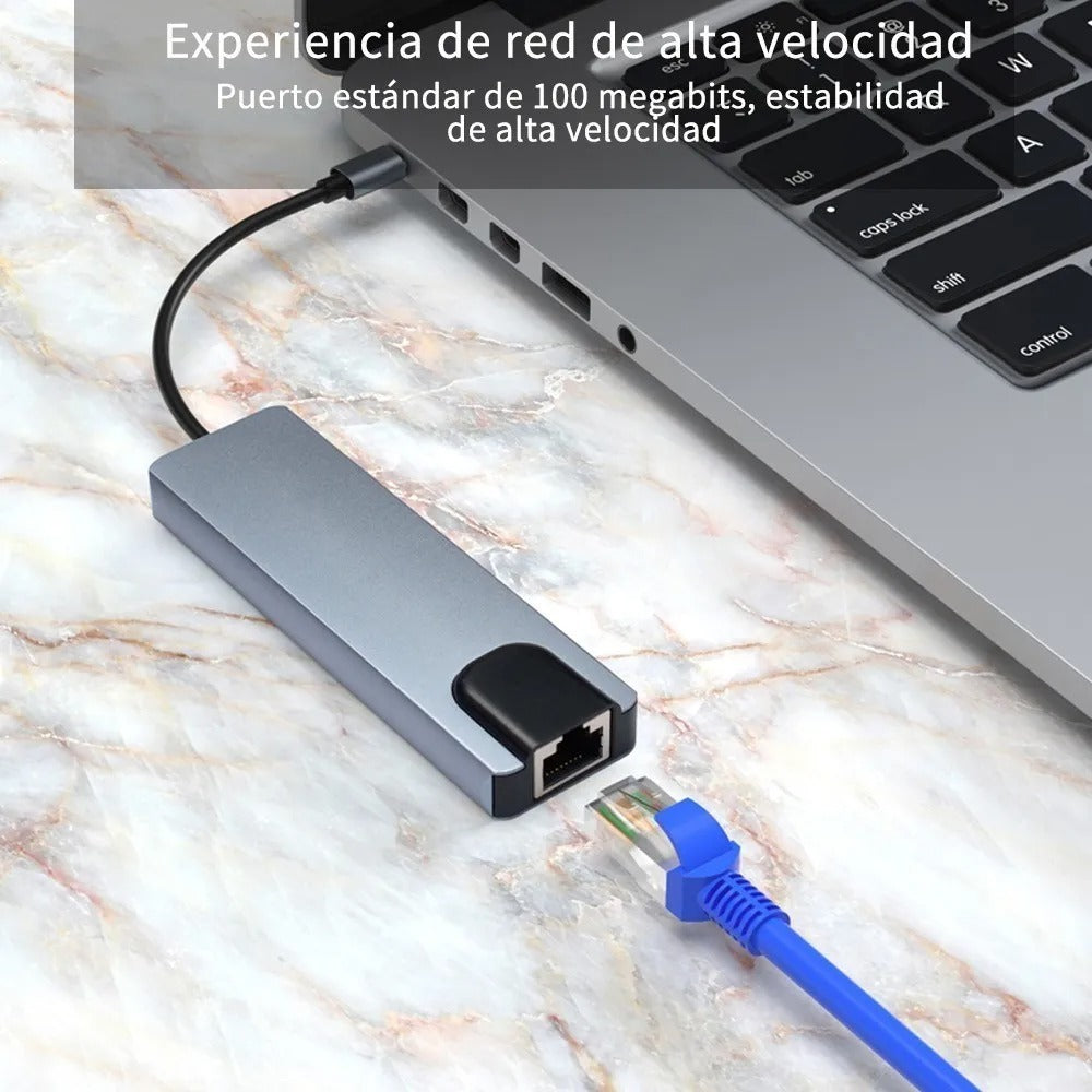 Adaptador Hub Usb Tipo C 5 en 1 Hdmi Usb Lan Rj45 Macbook – imagen 4