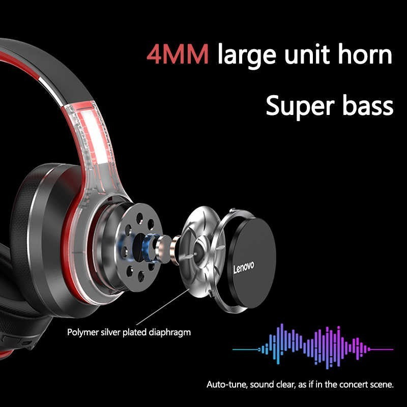 Audifonos Bluetooth Lenovo HD 200 Negro Rojo – imagen 4