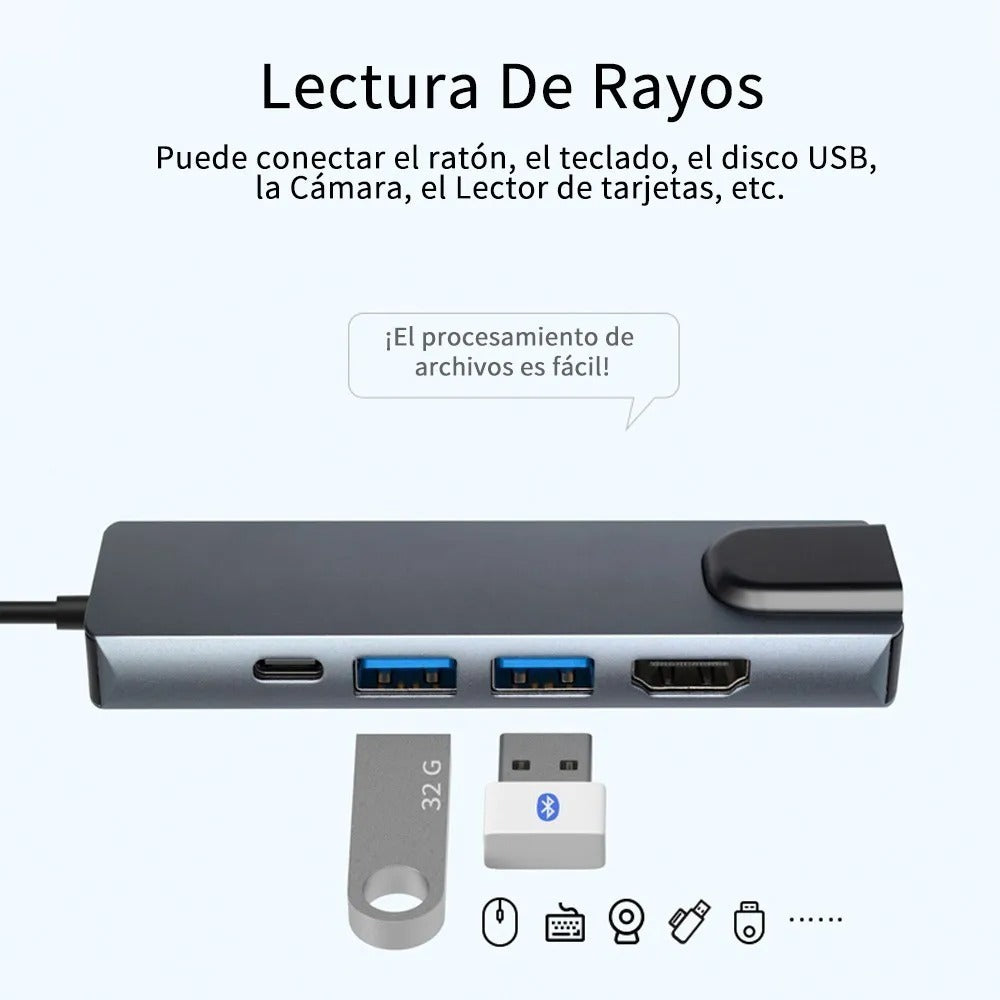 Adaptador Hub Usb Tipo C 5 en 1 Hdmi Usb Lan Rj45 Macbook – imagen 3