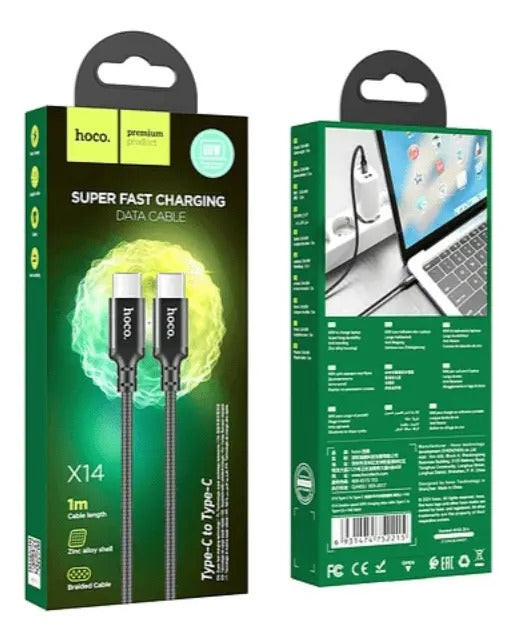 Cable Tipo C a Tipo C Hoco X14 1 Metro Negro – imagen 3