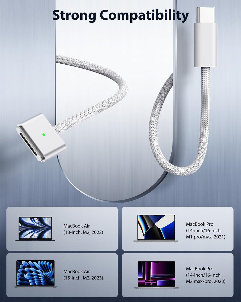 Cable Reforzado Trenzado Tipo C a Magsafe 3 140w Blanco – imagen 4