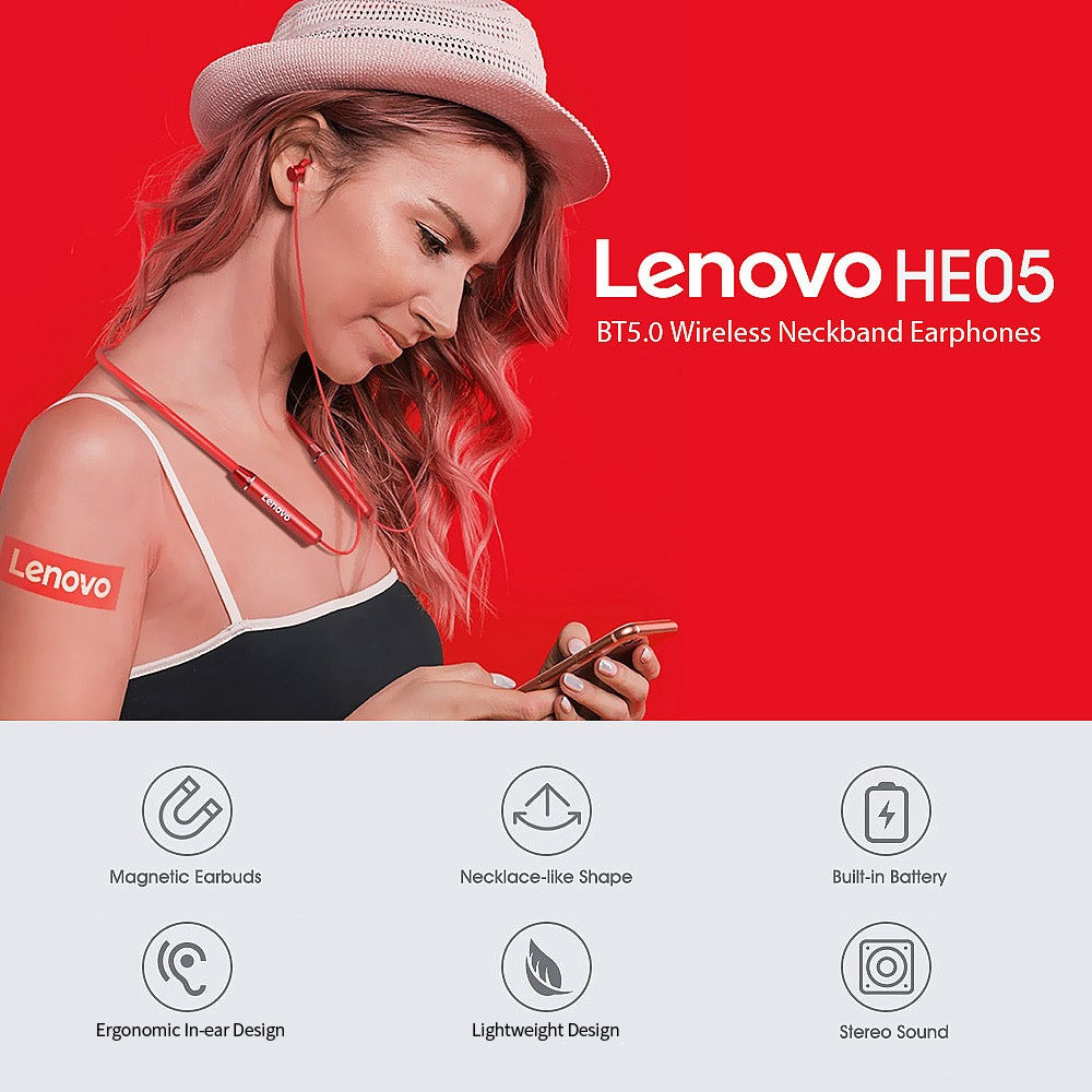 Audifonos Bluetooth Lenovo Deportivo He05 Blanco – imagen 2