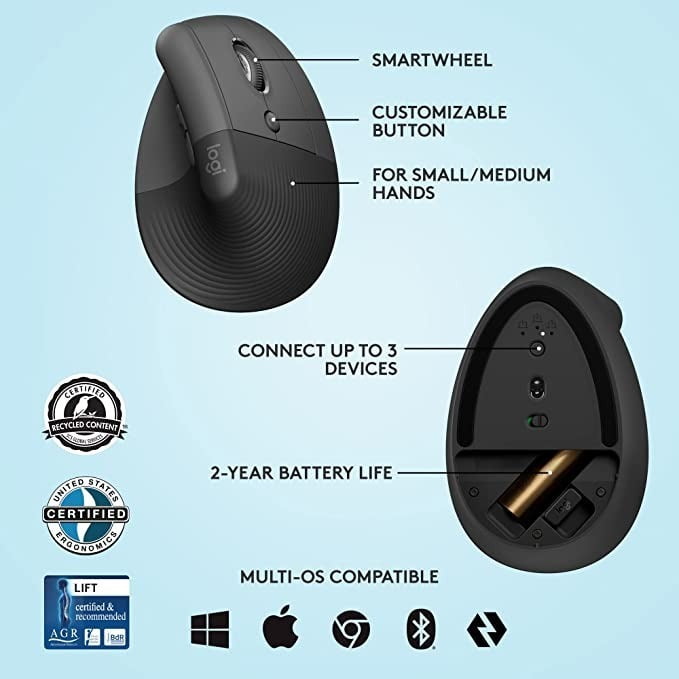 Mouse Bluetooth Logitech Ergonomic Lift Vertical Negro – imagen 2