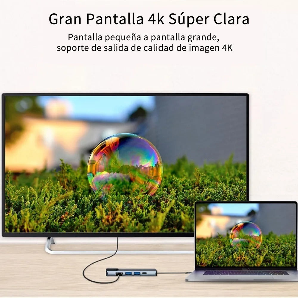 Adaptador Hub Usb Tipo C 5 en 1 Hdmi Usb Lan Rj45 Macbook – imagen 2