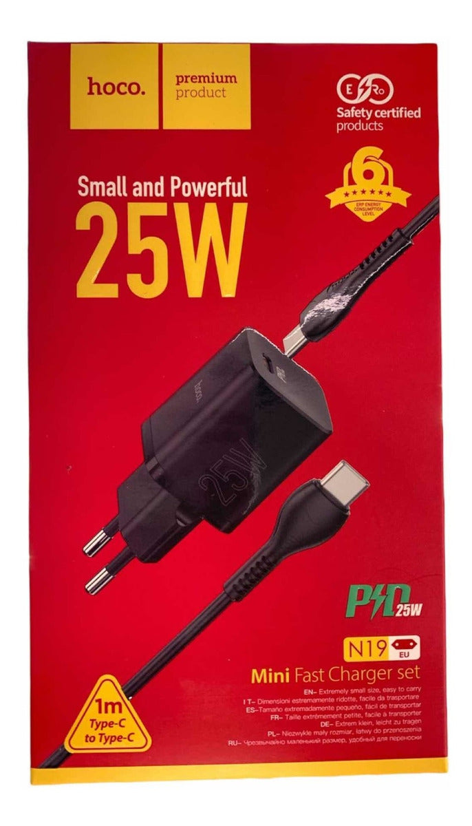 Cargador + Cable Tipo C Hoco N19 25w Negro – imagen 2