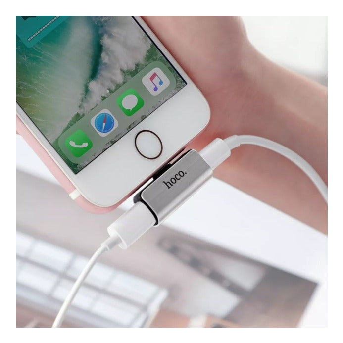 Adaptador Dual 2 en 1 Hoco Ls24 Para Lightning Gris – imagen 3