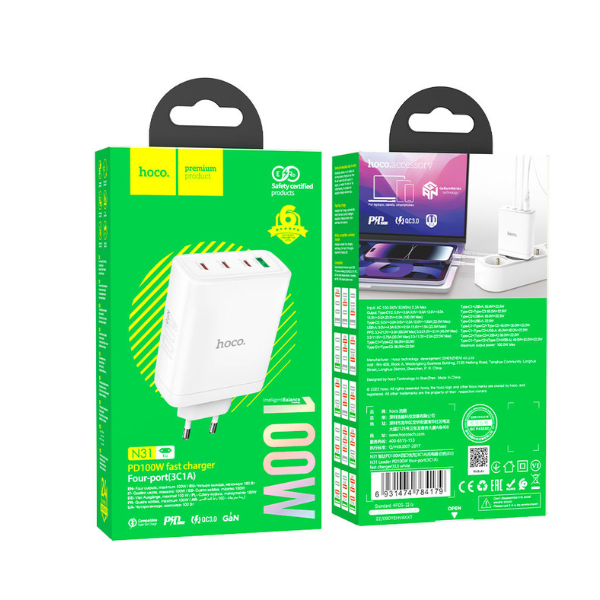 Cargador Carga Rapida 4 en 1 Hoco N31 100W Blanco – imagen 3