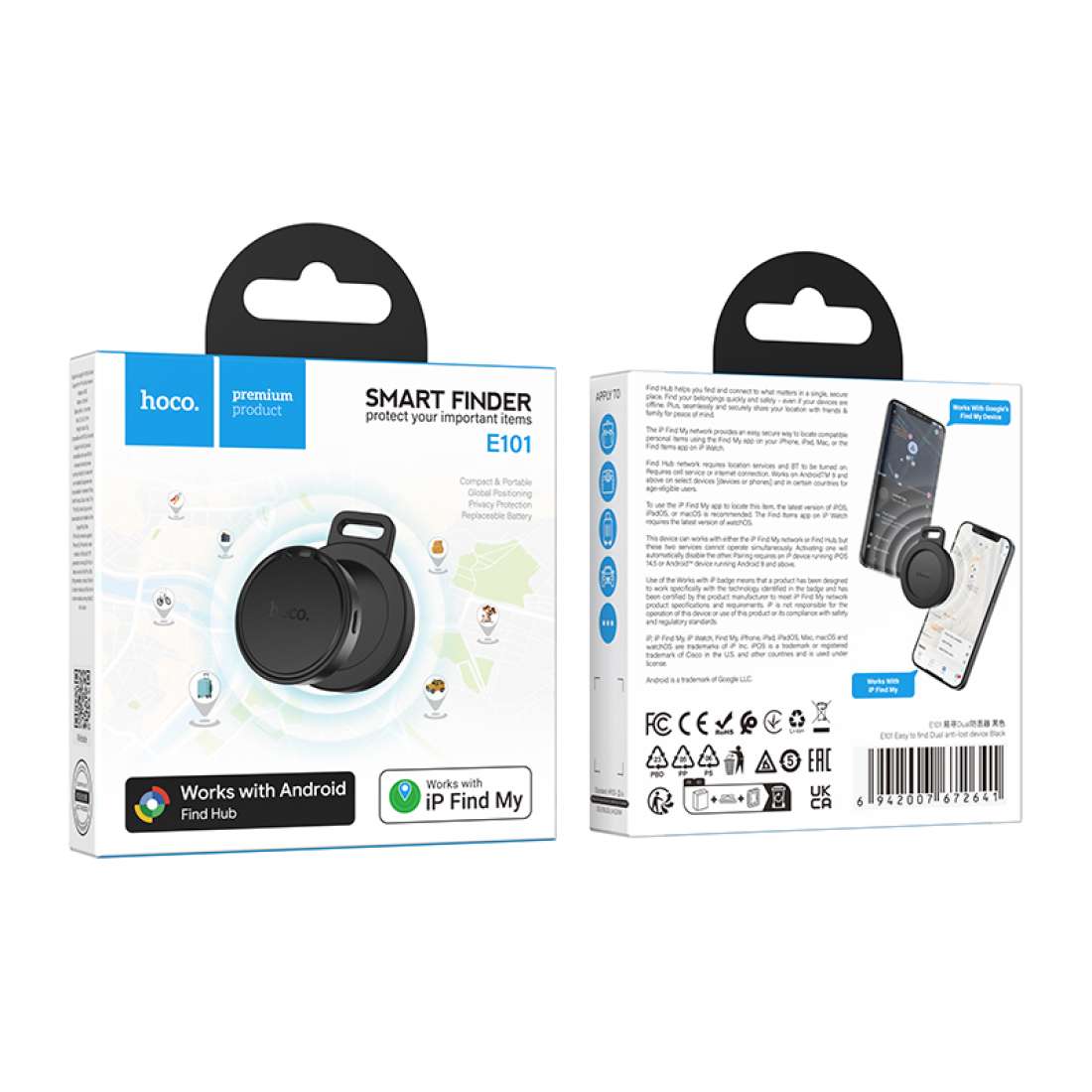 Dispositivo Inteligente Anti Pérdida Dual Hoco E101 Gps Negro – imagen 3