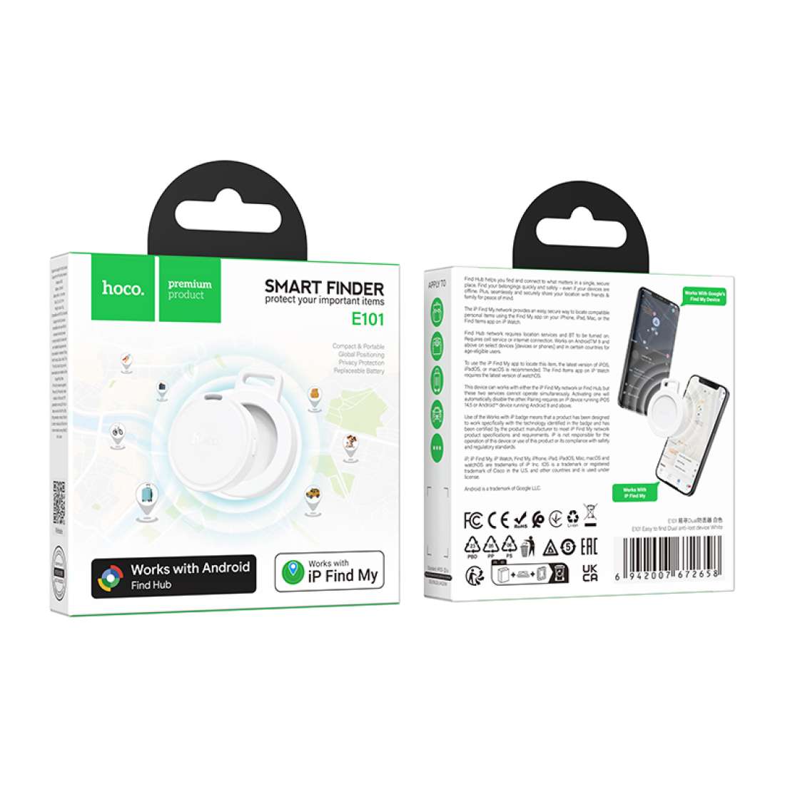 Dispositivo Inteligente Anti Pérdida Dual Hoco E101 Gps Blanco – imagen 2