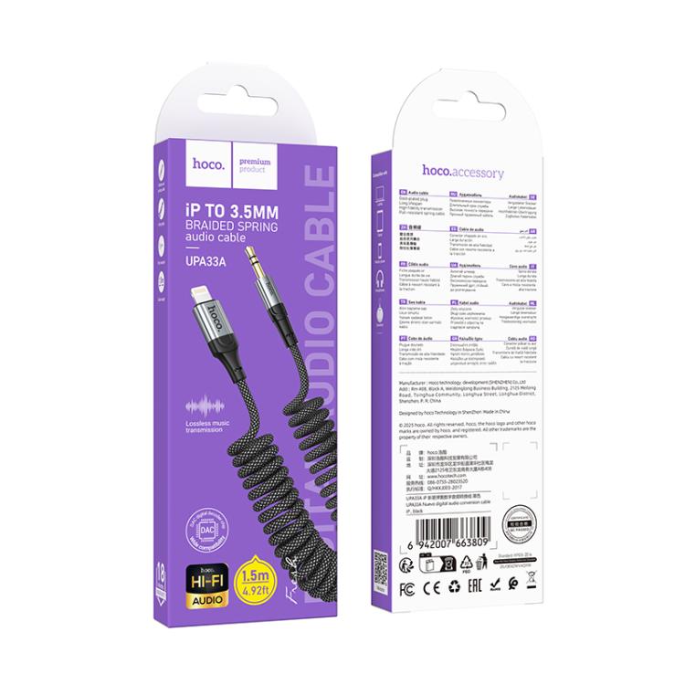 Cable Auxiliar 3.5 a Lightning Hoco Upa33a Cordel 1m Negro – imagen 2