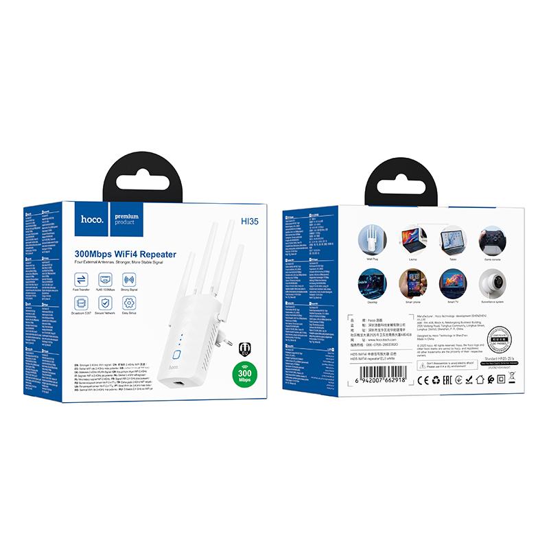 Repetidor Wifi 4 Hoco Hi35 300Mbps Blanco – imagen 2