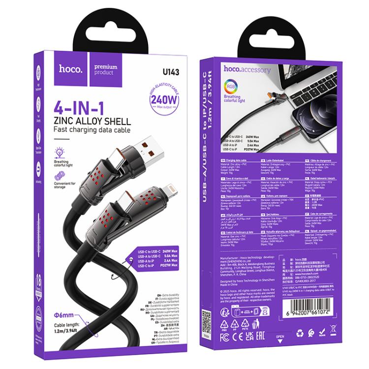 Cable Carga Rapida 4 En 1 Hoco U143 240w Negro – imagen 2