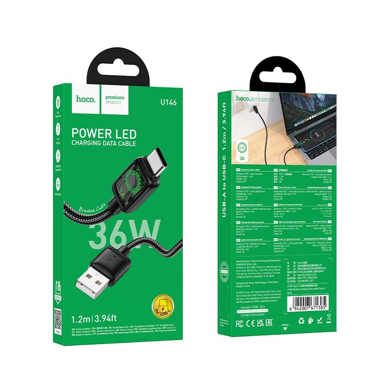Cable Usb a Tipo C Led Hoco X146 Negro – imagen 2