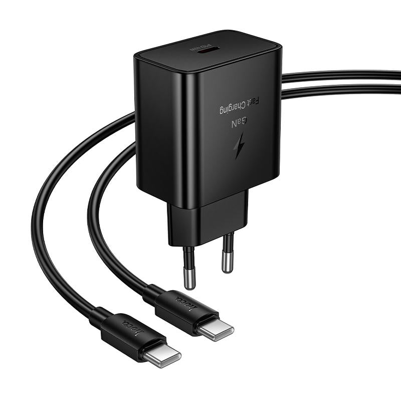 Cargador Carga Rapida Hoco N77 Usb C 45w + Cable Tipo C Negro