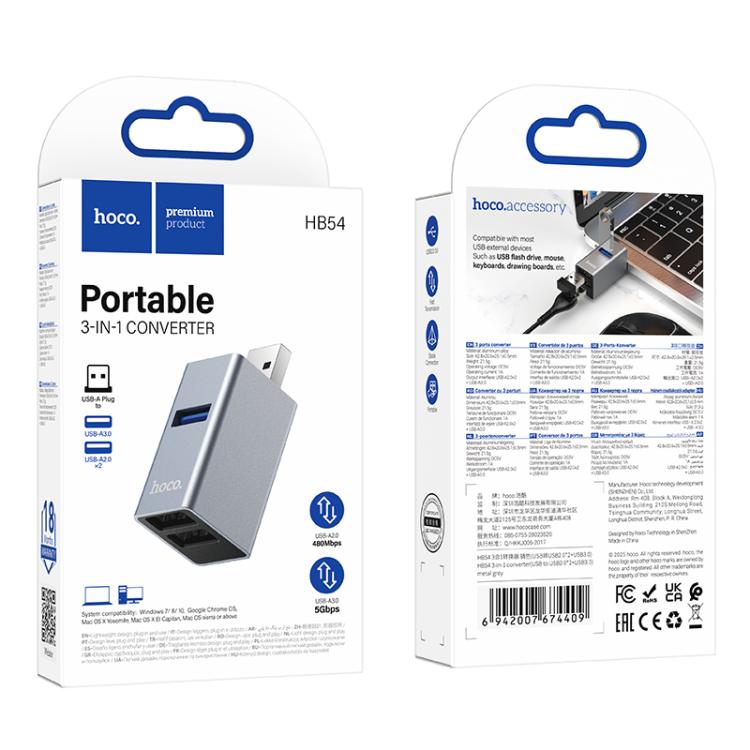 Adaptador Hub Hoco Hb54 3 En 1 Usb 3 Usb Gris – imagen 2