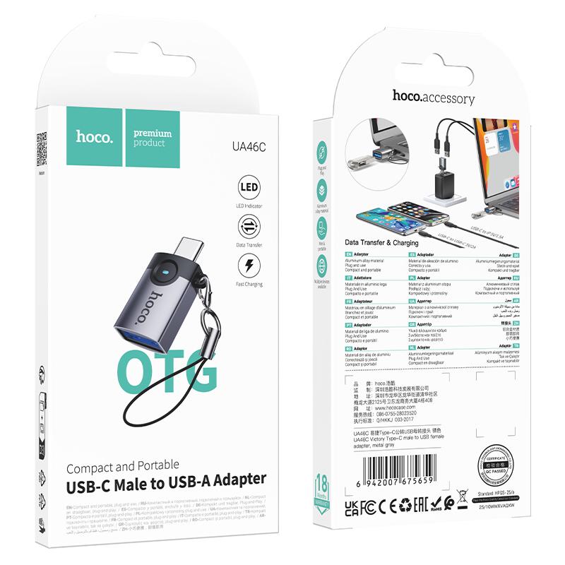 Adaptador Otg Mini Usb a Tipo C Hoco Ua46c Gris – imagen 2