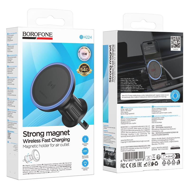 Soporte De Auto Rejilla Cargador Inalambrico 15w Borofone Bh224 Negro – imagen 4