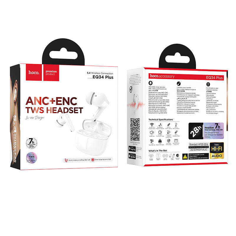 Audífonos Bluetooth In Ear Hoco Eq34 Plus Tws Anc + Enc Blanco – imagen 2