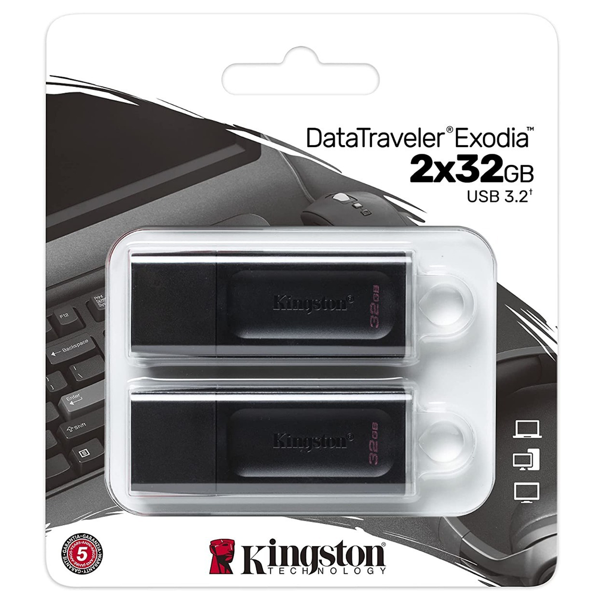 Kit 2 Pendrive Kingston Exodia 32 Gb Usb 3.2 Datatraveler Negro