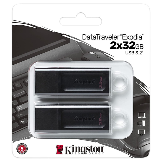Kit 2 Pendrive Kingston Exodia 32 Gb Usb 3.2 Datatraveler Negro