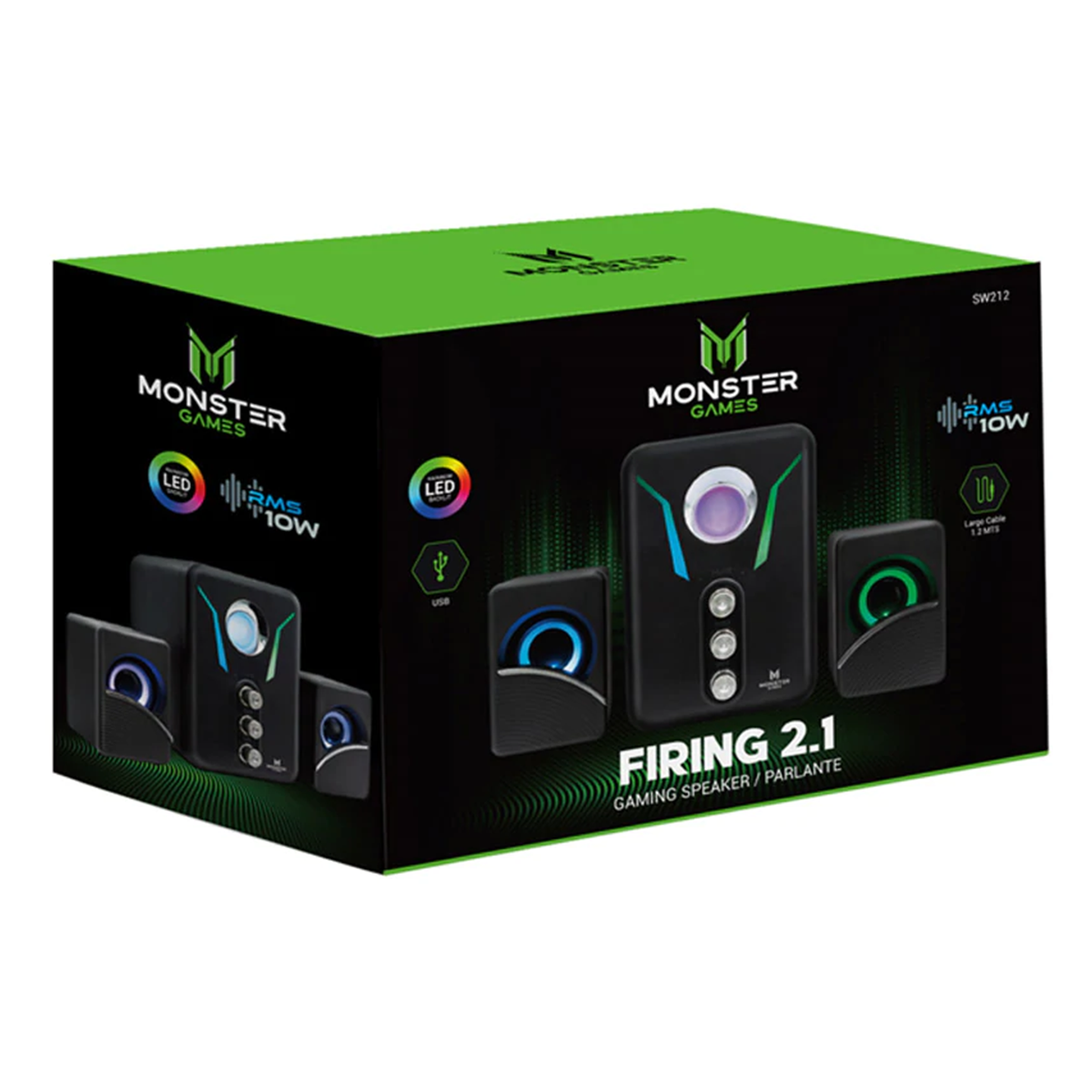 Parlantes Subwoofer Gamer Monster Firing 2.1 Negro
