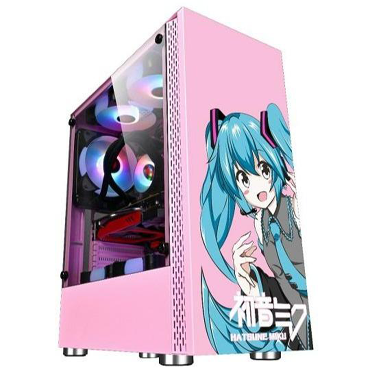 Gabinete Gamer Power Train Edicion Miku Hatsune Rosado